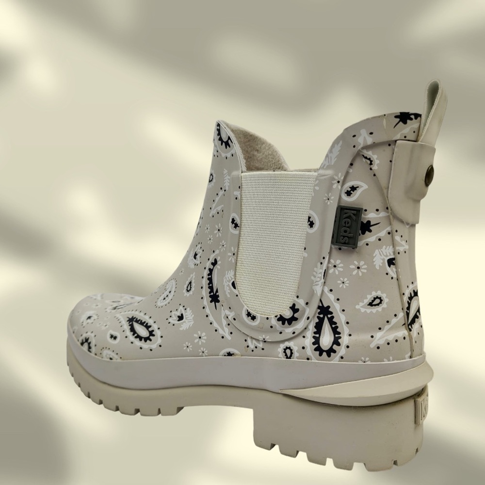 Keds Rowan Beige Bandana Print Short Rain Boots - Picture 3 of 10